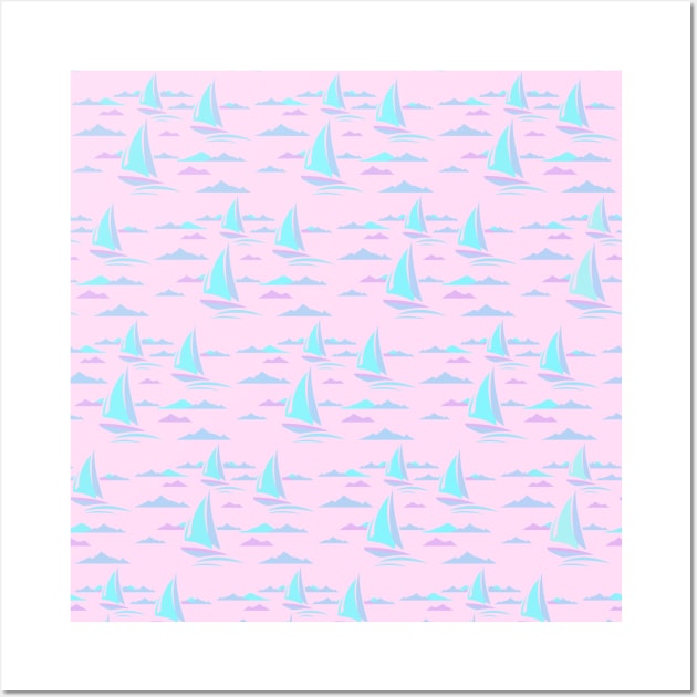 Pink Lake Boats and Mountains Wall Art by WPHmedia